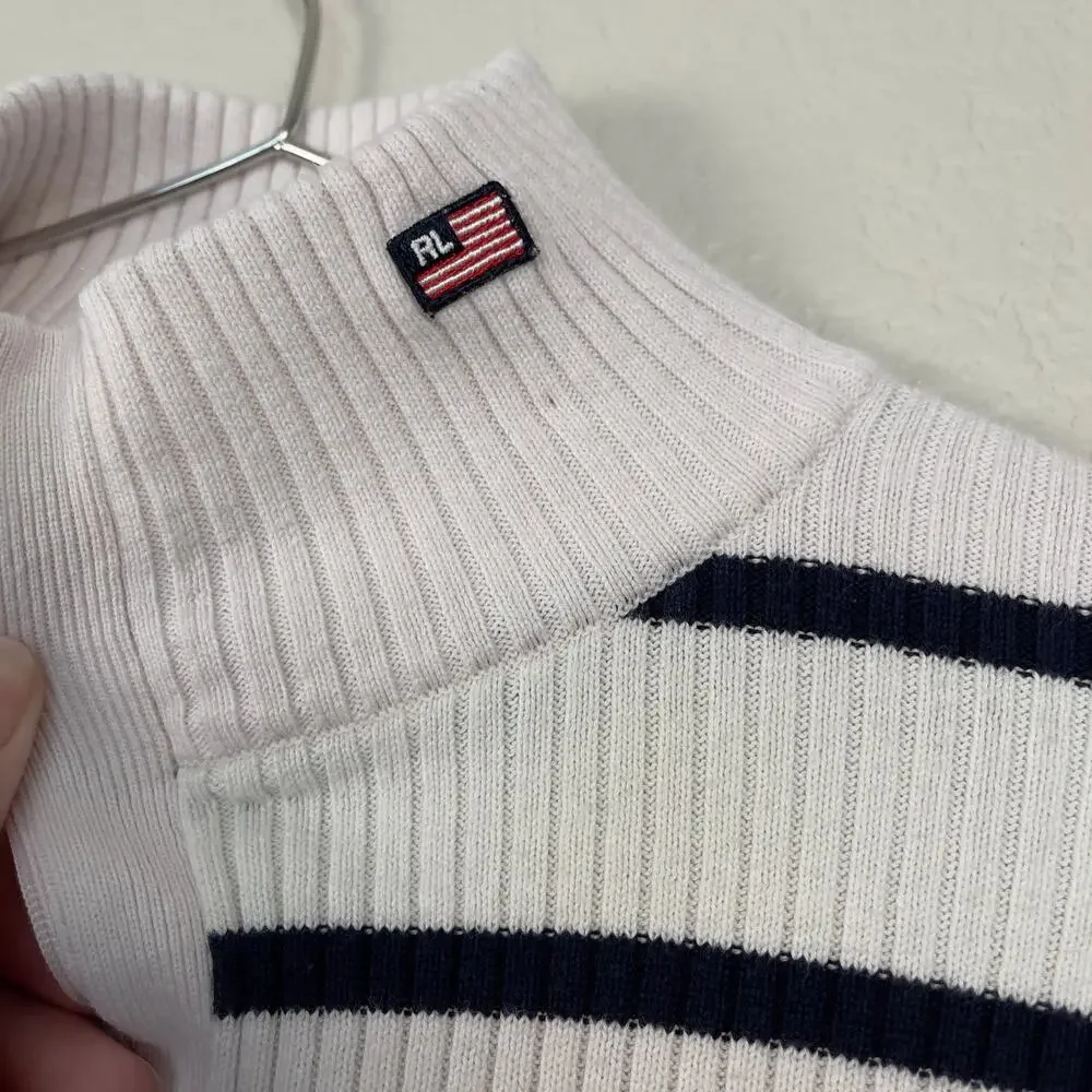 Polo Jeans Co Ralph Lauren Striped Sweater White Navy Pink Large Vintage Y2K‎